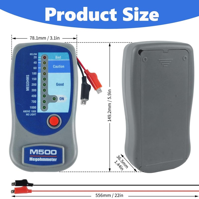 FRIGESWIFT M500 Insulation Tester/Electronic Megohmmeter – 0 to 1000 Megohms, 500V, with Soft Carrying Case - Image 4